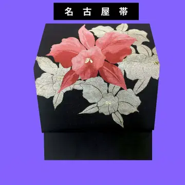 860 나고야 오비 붉은색과 은색 꽃