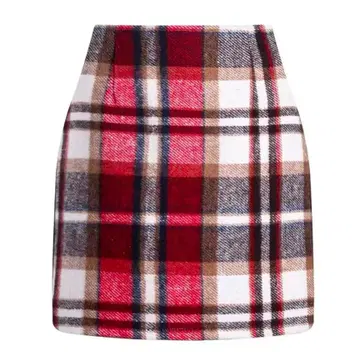 안감 부착 울 터치 체크 무늬 미니 스커트 (레드)