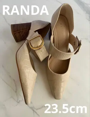 새상품급 RANDA 크림 베이지 펌프스 골드 장식 스트랩 23.5cm