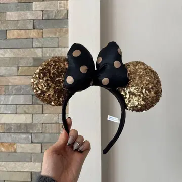 미니 마우스풍 머리띠 블랙과 금색 도트