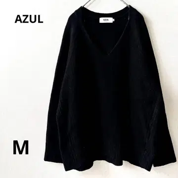 아줄바이마우지 V넥 롱 기장 니트 루즈한 사이즈 체형 커버 블랙 M