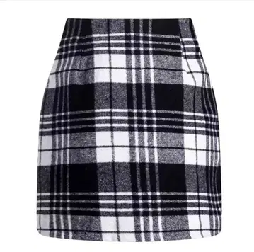 안감 부착 울 터치 체크 무늬 미니 스커트 (블랙)