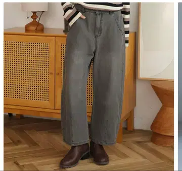 배럴 데님 그레이 숏 기장 LL