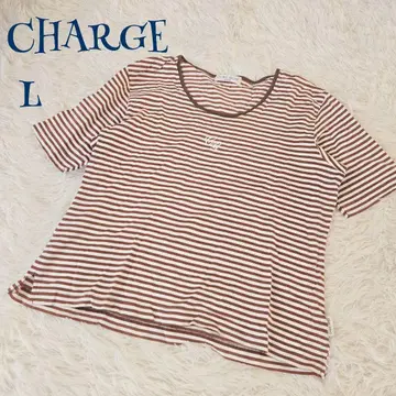 [충전] 면 100% 보더 자수 로고 T셔츠 L 평상복 캐주얼