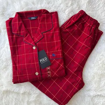 택 포함 새상품 랄프 로렌 파자마 빨간색 체크 M 면 100%