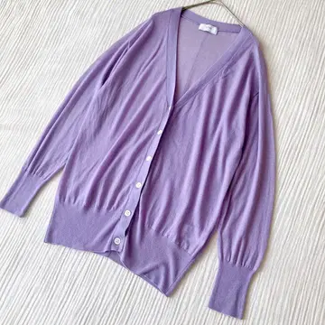 슬로브 이에나 울 100% 라벤더 V넥 긴팔 가디건