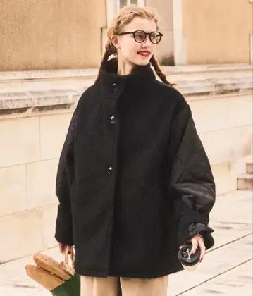 bonlecill 2way 샤기 x 퀼트 절개 스탠드넥 코트