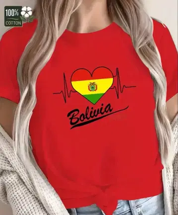 볼리비아 국기 T셔츠 100% 코튼 L 사이즈