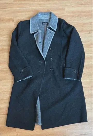 RENTIER 캐시미어 100% 더블 브레스트 코트 다크 그레이