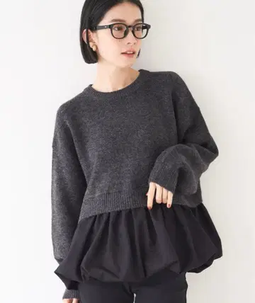 코카 밑단 벌룬 레이어드 니트 도킹 상의