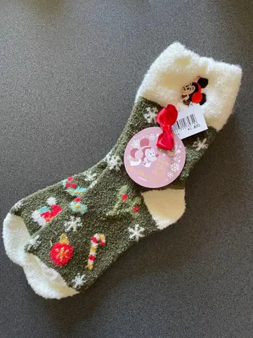 미키 크리스마스 패턴 플리스 삭스