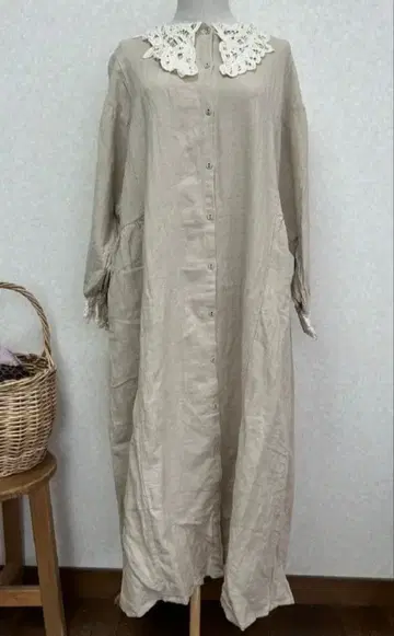 택 포함 새상품 사만사 모스모스 린넨 원피스 파텐 레이스 옷깃 F