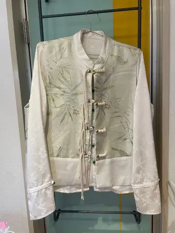 차이나풍 대나무 패턴 긴팔 셔츠&베스트 세트