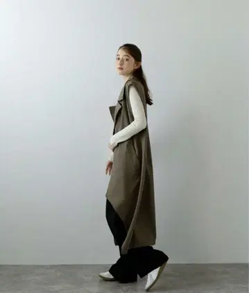 카키 롱 베스트 프리 사이즈