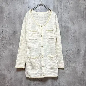 새상품급 [패뷸러스 세실 맥비] 롱 니트 가디건 화이트 계열 펄 버튼