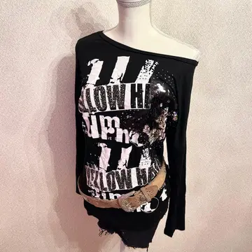 y2k 헤이세이 갸루 영문 그런지 펑크 롱티 스팽글