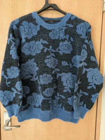 SUREVE 장미 무늬 스웨터 파랑 5L 사이즈 빅 루즈 플러스 사이즈