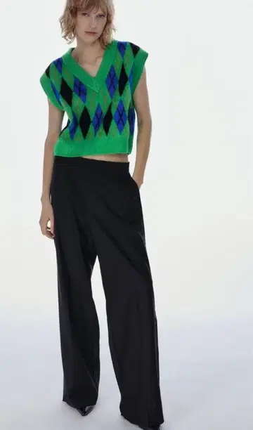 ZARA 아가일 니트 베스트 size S 새상품 그린