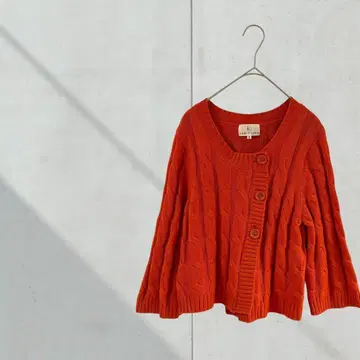 3628 [쿠미쿄쿠] 케이블 짜임 니트 판초풍 가디건 오렌지 사이즈 2
