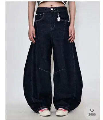 지저인 스티치 벌룬 인디고 데님