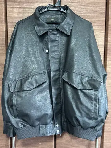 CLEL 빈티지 디자인 인조 가죽 블루종 차콜 그레이 S