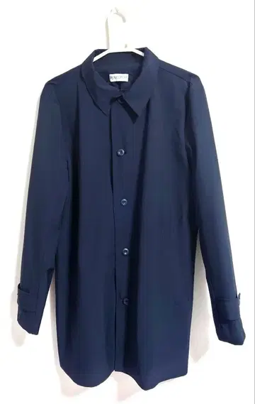 네이비 버튼 롱 셔츠