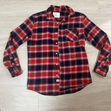 BAYFLOW 빨간색 네이비 체크 플란넬 셔츠