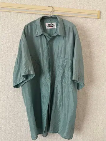 민트 그린 실크 반팔 셔츠 오버 사이즈 구제 의류