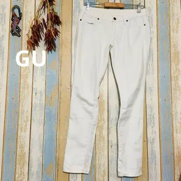 [ GU ] 지유 화이트 데님 스키니 데님 팬츠 면 혼방 L