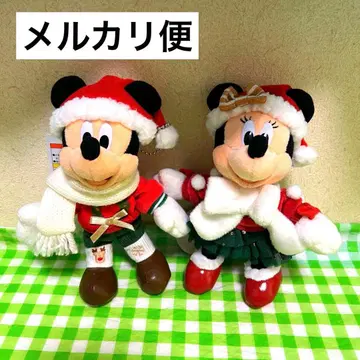 택 포함 새상품 크리스마스 한정판 인형 배지 미키 & 미니
