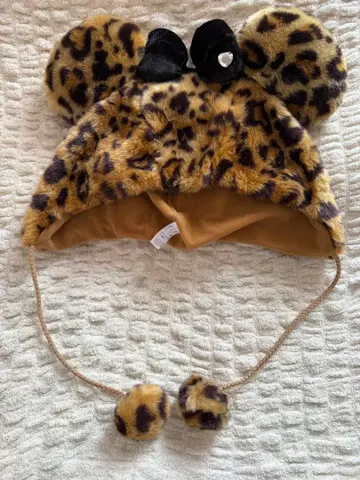 디즈니 복슬복슬 모자 레오파드 무늬 미니