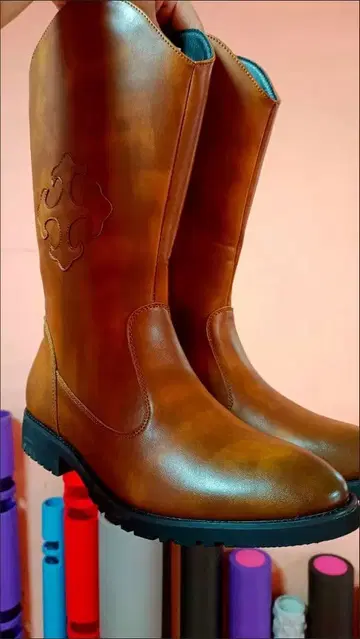 브라운 가죽 롱 부츠