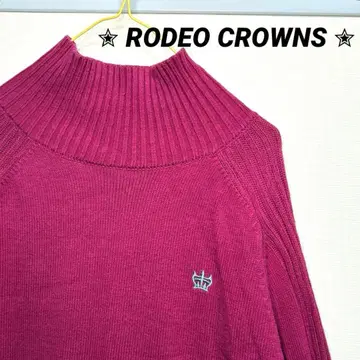 로데오 크라운 마젠타 보틀넥 스웨터 리브 니트