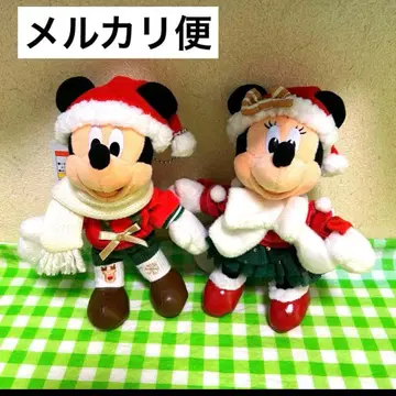 택 포함 새상품 크리스마스 한정판 인형 배지 미키 & 미니