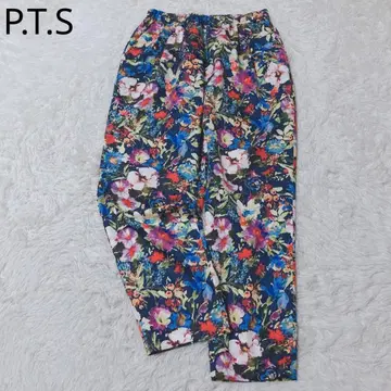 PTS 이지 팬츠 꽃무늬 화려한 포인트 컬러 성숙 캐주얼 배색 4L