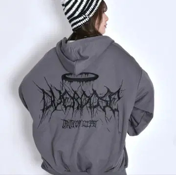 VOLCAN&APHRODITE 그레이 후드 부착 후드티 백 프린트