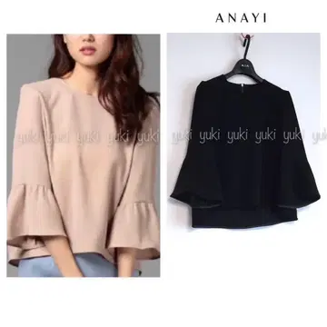 ANAYI 더블 크로스 소매 플레어 블라우스 블랙