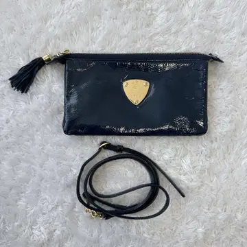 [ 컨디션 최상 ] 아타오 부부 에나멜 숄더 지갑 골드 금장 장식 네이비