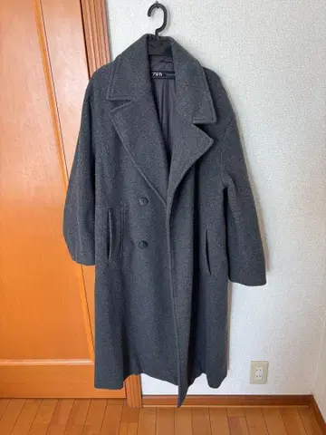 ZARA 다크 그레이 더블 브레스트 롱 코트 XS