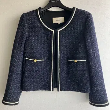 보르지 투모로우랜드 트위드 노카라 자켓 네이비 입졸