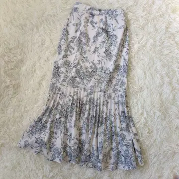 그레일 꽃무늬 롱 스커트 S 화이트 머메이드 스커트 플리츠