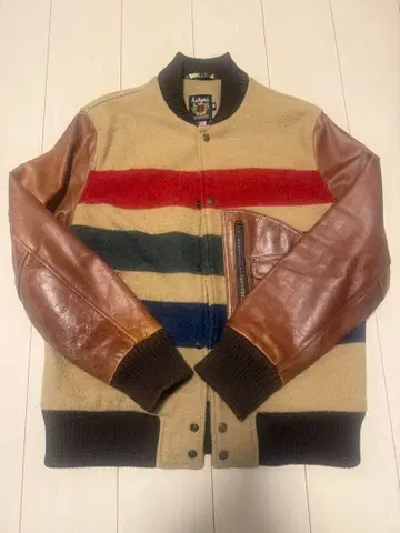 울 가죽 바시티 자켓