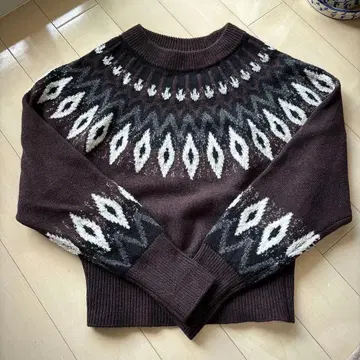 ESTNATION 라운드 요크 아가일 무늬 뜨개질 스웨터