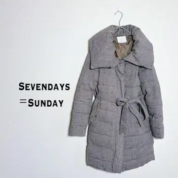 세븐 데이즈 선데이 빅 칼라 충전솜 다운 코트 롱 기장 그레이 사이즈 M