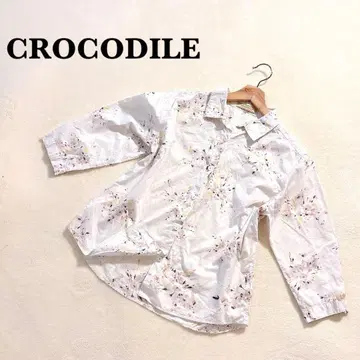 크로커다일 꽃무늬 셔츠 L 7부 소매 화이트 면 100% 캐주얼
