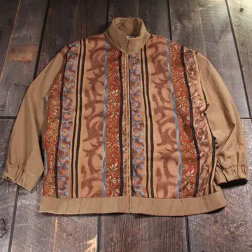 구제 의류 USA제 폴리에스테르 블루종 봄버 자켓 브라운 베이지 M