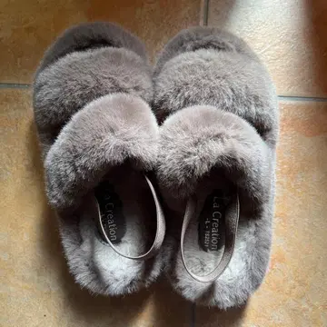 브라운 퍼 샌들 L