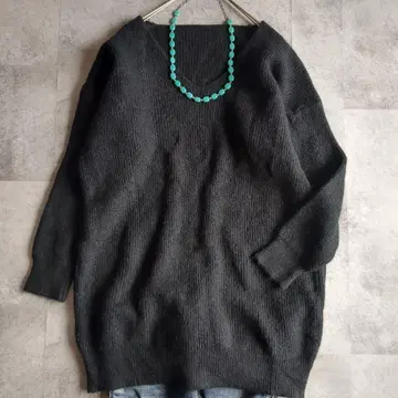 GRL 그레일 블랙 니트 롱 기장 튜닉 루즈핏 가을/겨울