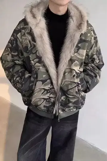 새상품 카모 패턴 퍼 달린 리버서블 자켓 y2k 그런지 크롭 기장