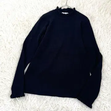 애니팜 온워드 카시야마 프릴 하이넥 리브 니트 블랙 워셔블